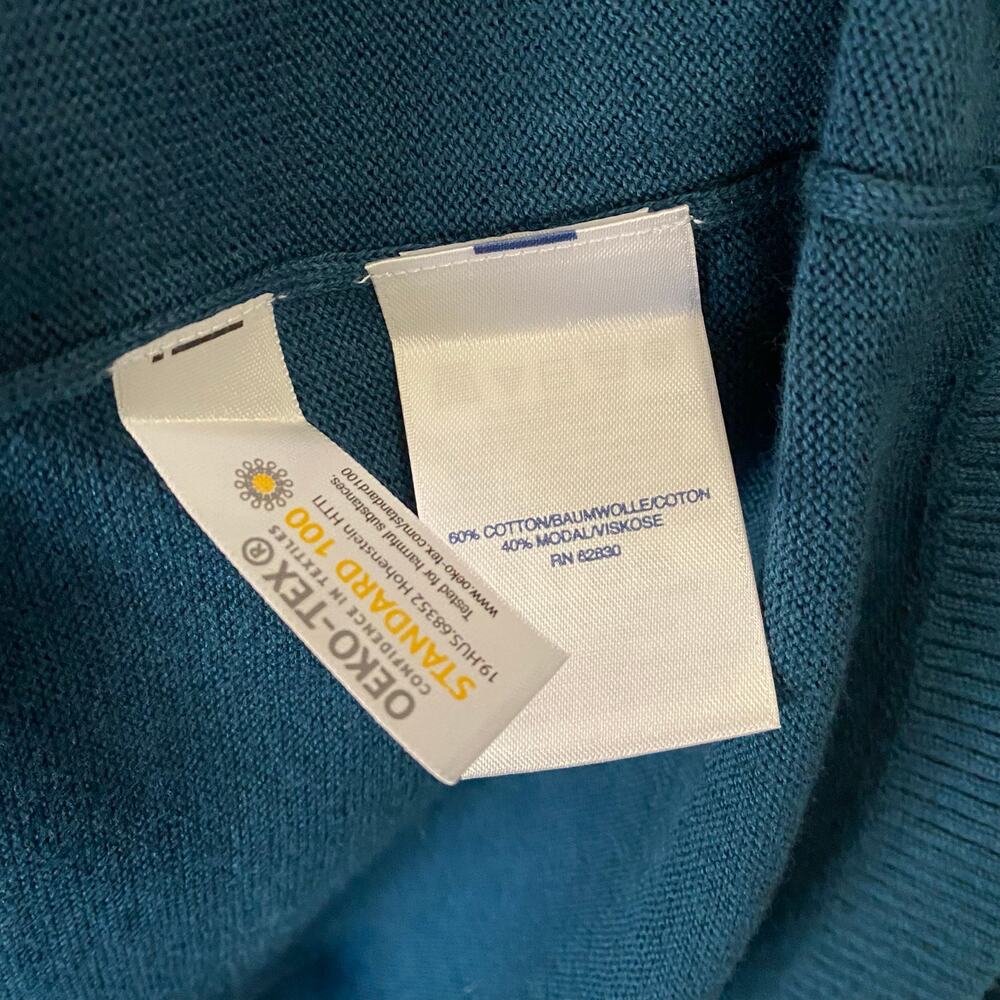 Lands’ End Mens Crewneck Sweater Medium Teal Blue Green Cotton Modal Lightweight - Picture 5 of 12